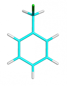 Optimized structure of chloromethylbenzene (631*, RHF-MP2).